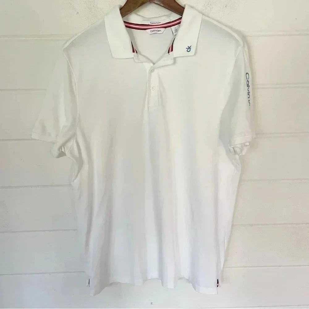 Like new! Calvin Klein Men’s Supima Cotton Pique White Polo Shirt Size Large